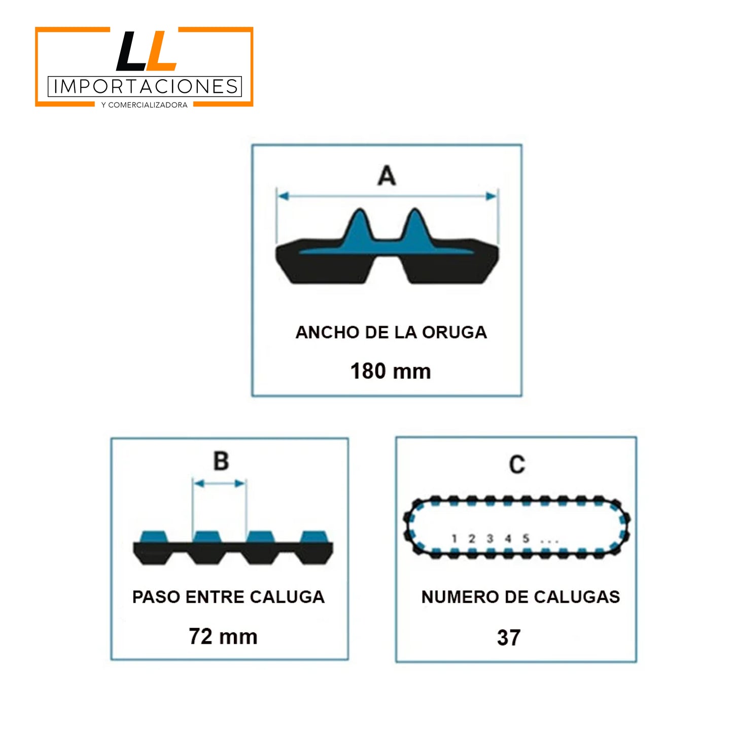 Oruga de Goma 180x72x37 Miniexcavadora